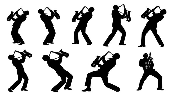 Saxophone Player Silhouettes - Jazz Musician Performance Poses