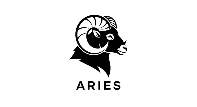 Aries Zodiac Sign Symbol, Ram Head Silhouette, Astrology Constellation Icon