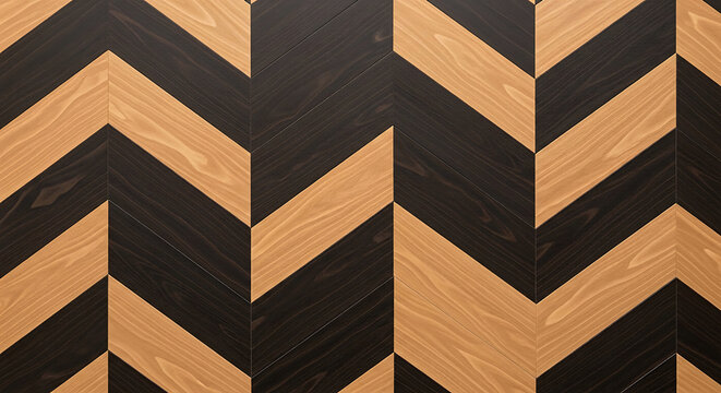 Dark and light wood planks arranged in a chevron pattern