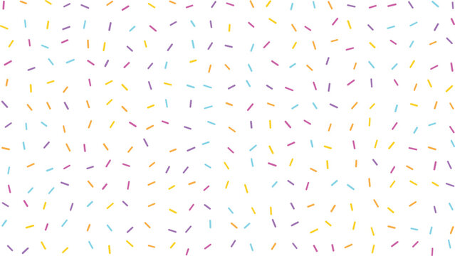 A delightful sprinkle pattern featuring an array of vibrant colorful dashes scattered across a pristine white background