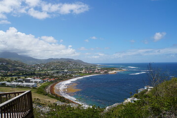 Naklejka premium St. Kitts & Nevis Panorama view from Timothy Hill Overlook - Caribbean Sea