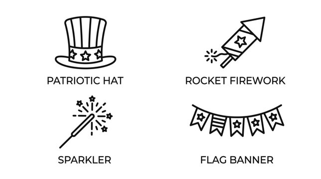 4th of July patriotic icons set
