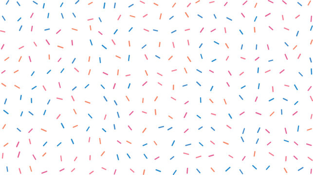 A cheerful random assortment of pink blue and orange sprinkles on a bright white surface