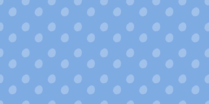 Soft blue seamless polkadot pattern banner with minimalist abstract hand drawn dots or irregular circles background for kids room decor.