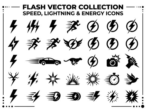 Flash Vector Collection Speed Lightning Energy Icons Set.