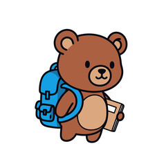 Obraz premium Cute cartoon bear with backpack and book ready for school.