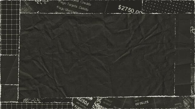 Distressed black paper texture background with animated torn edges and vintage cinematic overlay moving in a seamless loop sequence