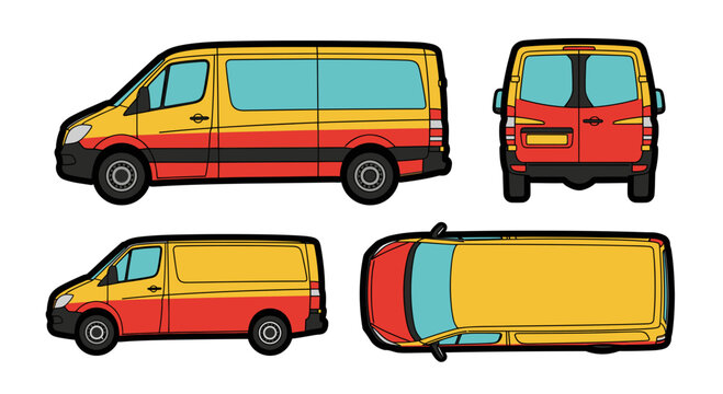 Delivery Van Vector Illustration with Multiple Views Isolated on White Background for Logistics Design