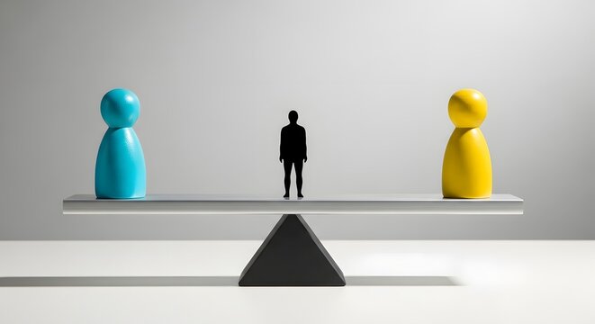 Balance Scale with Human Figures Representing Equality and Fairness.