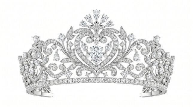 Luxury tiara, diamond crown, silver tiara, heart shaped jewelry, sparkling crown