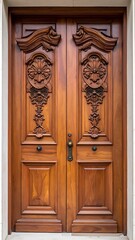 Obraz premium A pair of intricately carved wooden doors with ornate details