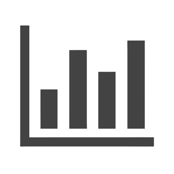 Simple grayscale bar chart icon on black background for data analysis and reporting