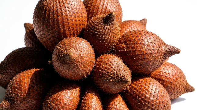A detailed close up view of fresh snake fruit group showing overlapping triangular scales in a wide cinematic composition highlighting the unique texture and organic structure of tropical exotic produ