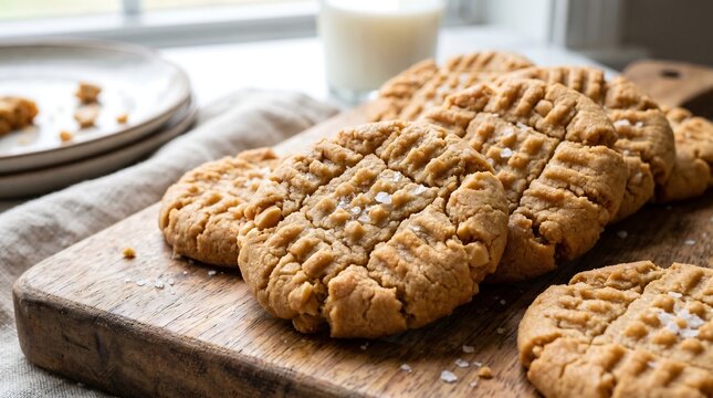Rustic Food Photography of Sea Salt Peanut Butter Cookies in Cozy Kitchen