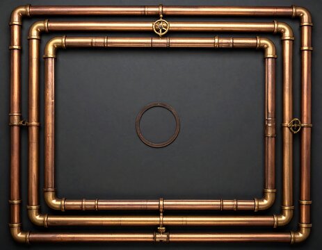 A copper pipe frame surrounds a dark gray background