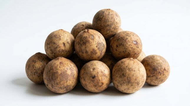 A pile of fresh duku fruit showcasing distinctive mottled skin texture and round shapes, captured in a widescreen cinematic composition that highlights the organic details of the tropical harvest.