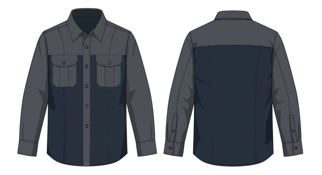 Men's Long Sleeve Casual Work Shirt Mockup - Front and Back View