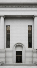 Obraz premium Classical architecture facade with columns windows and arched doorway against transparent background