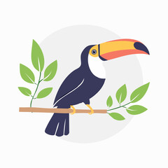 Obraz premium Illustration of a Toucan perched on a branch with leaves