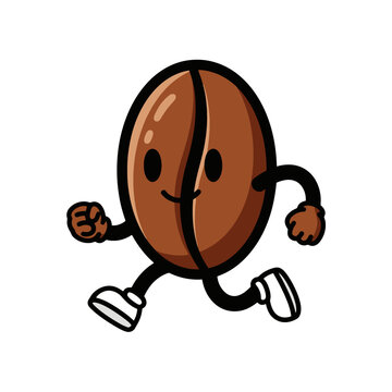 Energetic Coffee Bean Mascot Running with Enthusiasm.