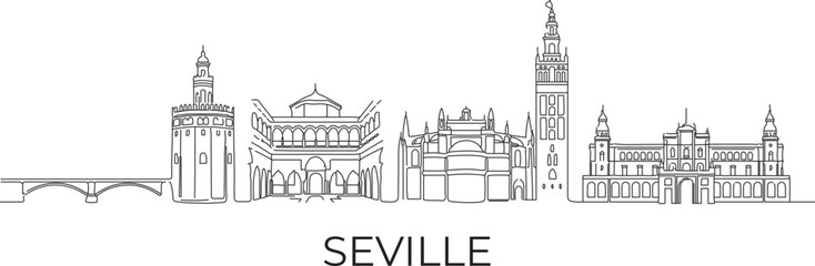 Naklejka premium Seville skyline in elegant line art style