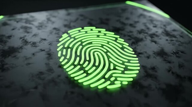 Secure Luminous Fingerprint Icon Sending Green Light Ripple for Passwordless Biometric Authentication