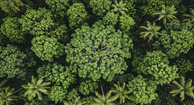 Aerial view of lush green forest.