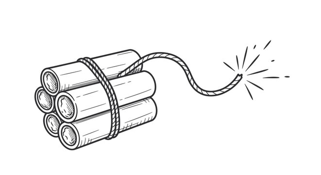 Dynamite Bomb Sketch with Burning Fuse and Sparks