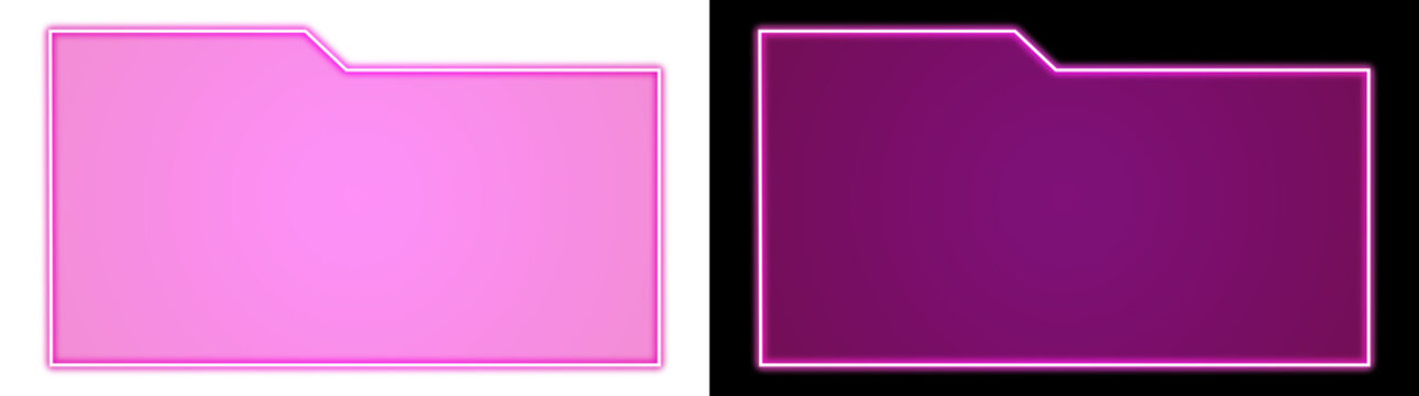 Glowing magenta neon folder icon with luminous outline on transparent background, isolated cutout for design overlay