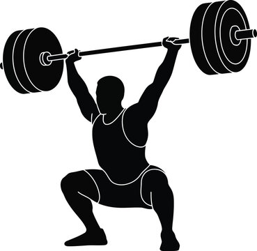 Weightlifter Silhouette Performing Overhead Squat with Barbell on White Background
