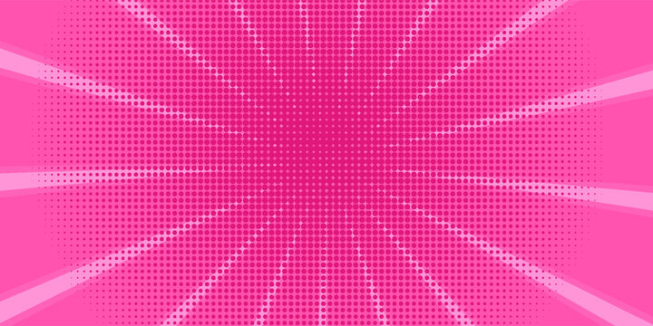Pink comic burst background with halftone dots, retro pop art explosion frame, perfect for fun poster, girly theme, kids design, or vibrant cartoon effects.