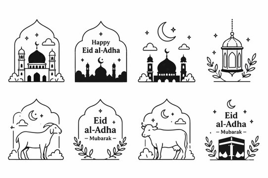 Holy Sacrifice: Minimalist Circular Line Art Icon of Eid al-Adha Sheep