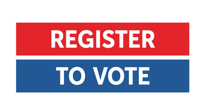 Register to vote graphic with red and blue banners for election awareness