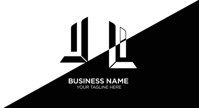 Minimalist LL initial letter logo design template on black and white background