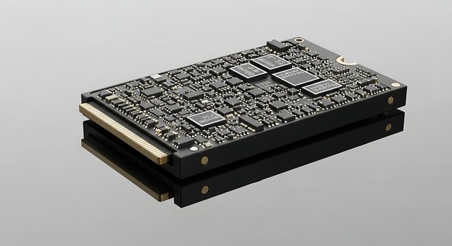Black computer hardware circuit board closeup.