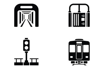 Train tunnel and signal silhouettes with transport railroad locomotive © Sadek