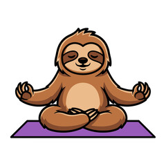 Fototapeta premium Cute Cartoon Sloth Meditating on Yoga Mat.