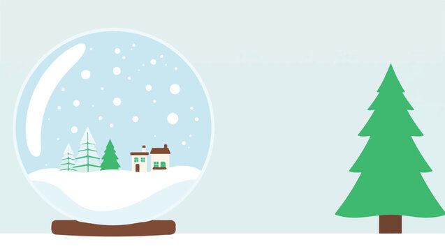Snow Globe with Winter House and Pine Trees for Christmas Holiday Scene