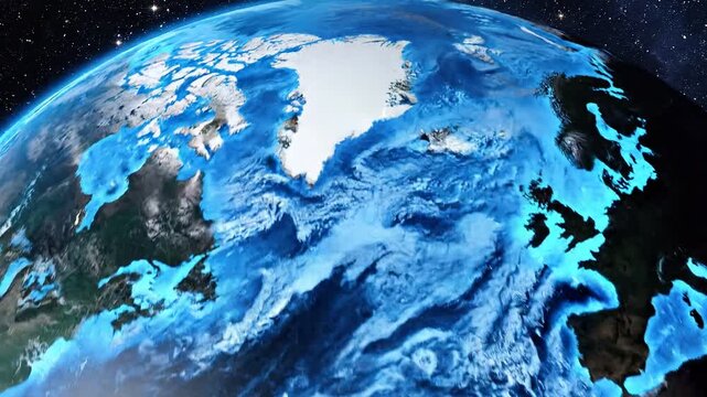 3D Animation of Earth Zooming In Toward Northern Hemisphere Global Climate Change Concept Video Backdrop
