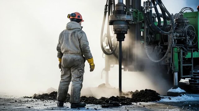 Geothermal Energy Drilling Specialist in Arctic Conditions with Steam and Rig