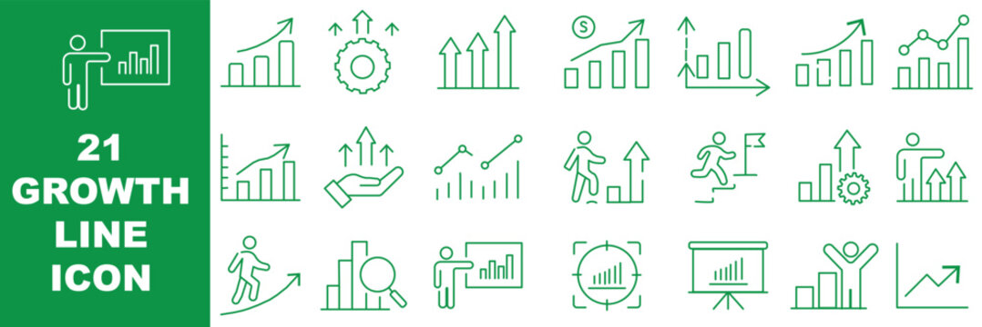 Growth and Analytics Editable Icons set. Vector illustration in modern thin line style of business icons: diagrams, graphs, financial profits, progress. Pictograms and