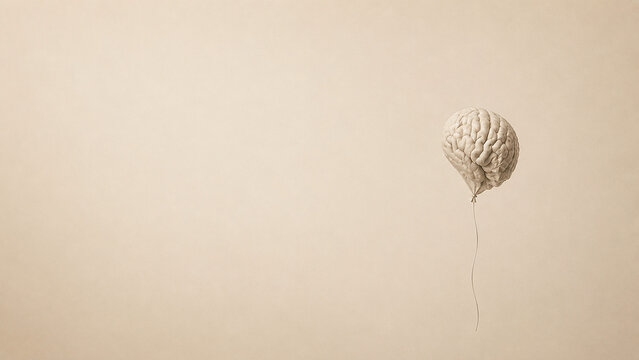 Minimal Deflating Brain Balloon Mental Health Illustration