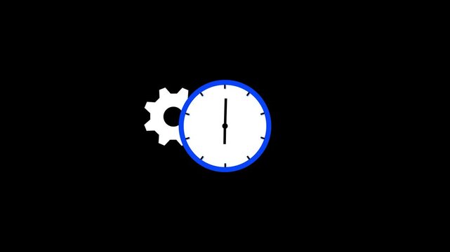 Animated time management line icon with moving hour and minute hands on a clock icon with transparent background 4k video animation.