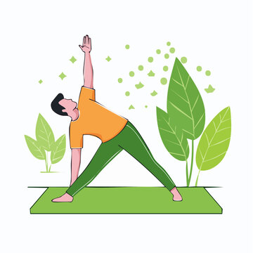 Man Practicing Triangle Pose Yoga