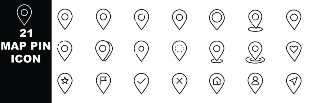 Doodle location pin. Sketch local icons. Hand drawn pencil address coordinate symbols, chalk digital map pinpoint, GPS tag, place marker, journey point. Vector set 