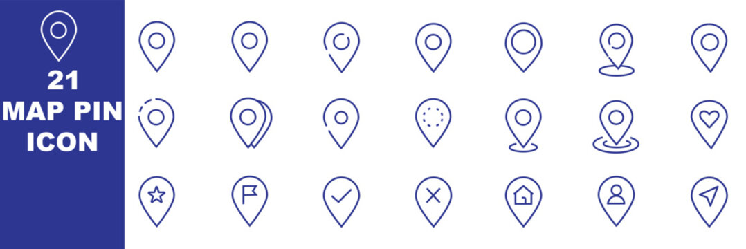 Doodle location pin. Sketch local icons. Hand drawn pencil address coordinate symbols, chalk digital map pinpoint, GPS tag, place marker, journey point. Vector set 