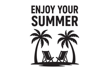 Obraz premium Enjoy your summer a tropical beach scene with palm trees and chairs