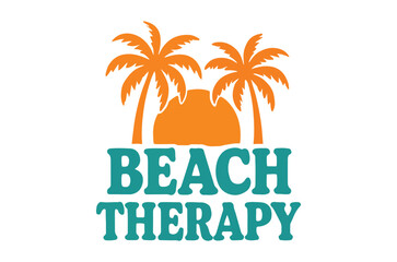 Obraz premium A vibrant illustration of palm trees a sunset and beach therapy text
