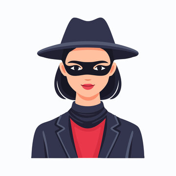 Woman in Fedora Hat and Mask, Spy or Detective Illustration
