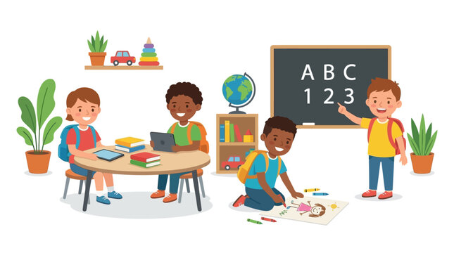 Children Learning in a Classroom: Education, Fun, and Playful Activities